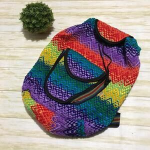 M M M Artesanias Rainbow Colorful Boho Tribal Southwest Woven‎ Knapsack Backpack